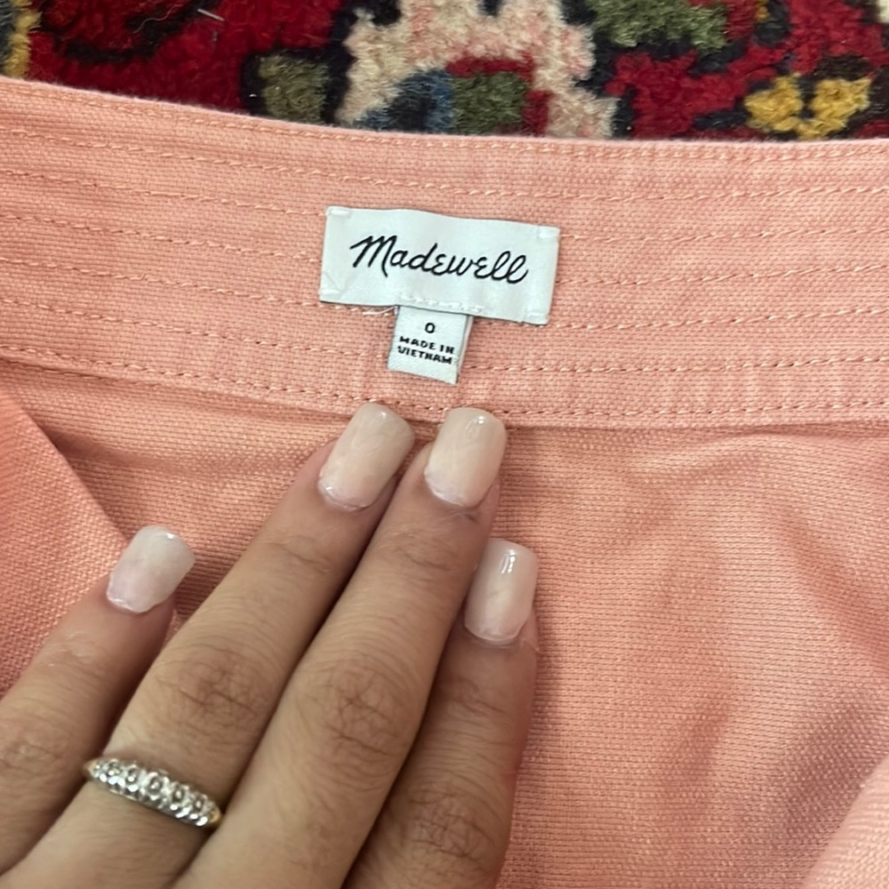 Madewell Coral Pink Cotton Stretch Canvas Fringed Short A-Line Skirt Sz 0 or XS